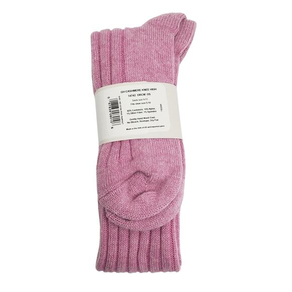 NEW Garnet Hill Socks Knee High 9-11 Pink Parfait 82% Cashmere Warm Holiday Gift - Picture 2 of 5